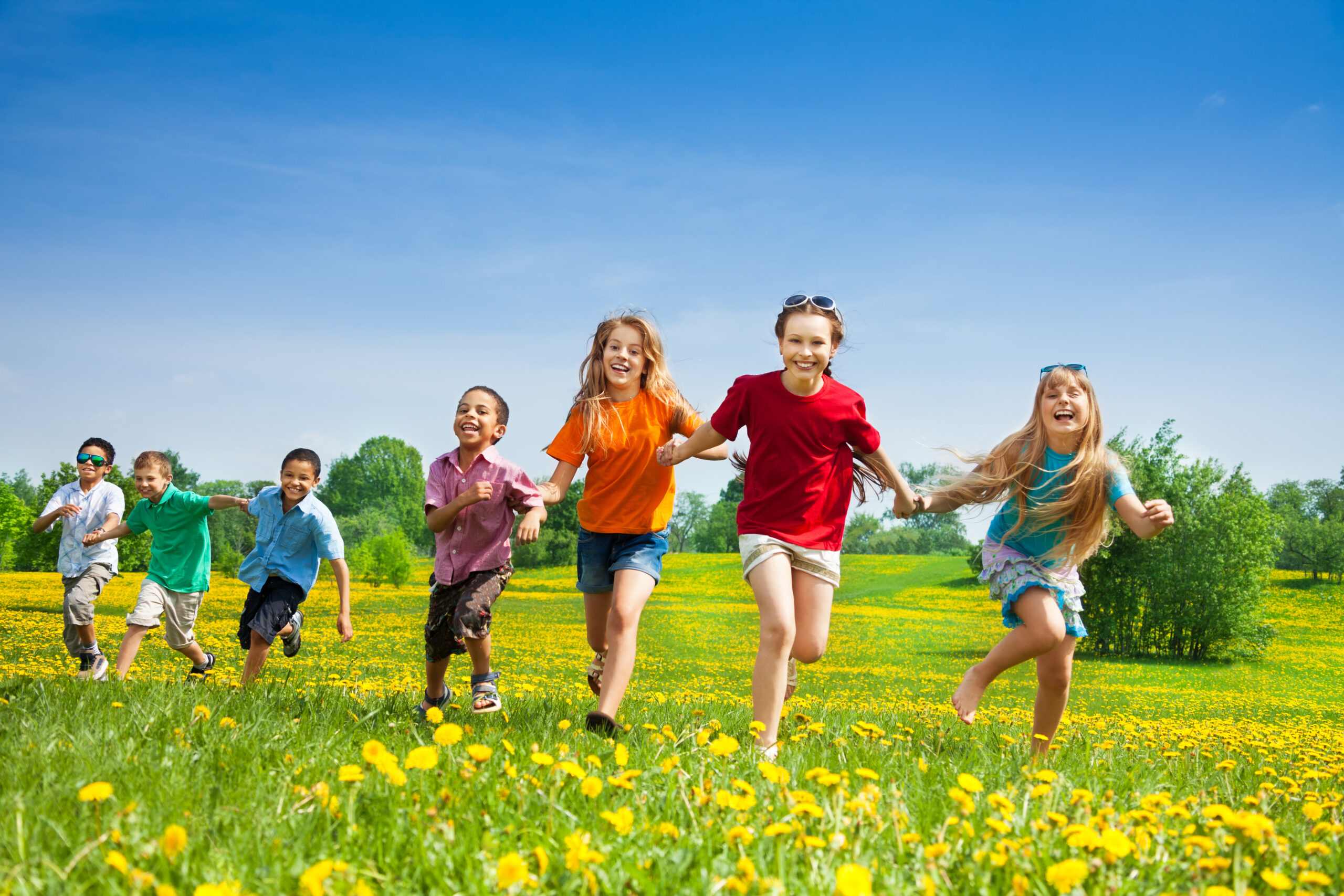 Group,Of,Seven,Happy,Running,In,The,Park,Kids,,Boys